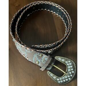Women's Western Paisley Rhinestone Studded Faux Leather Belt